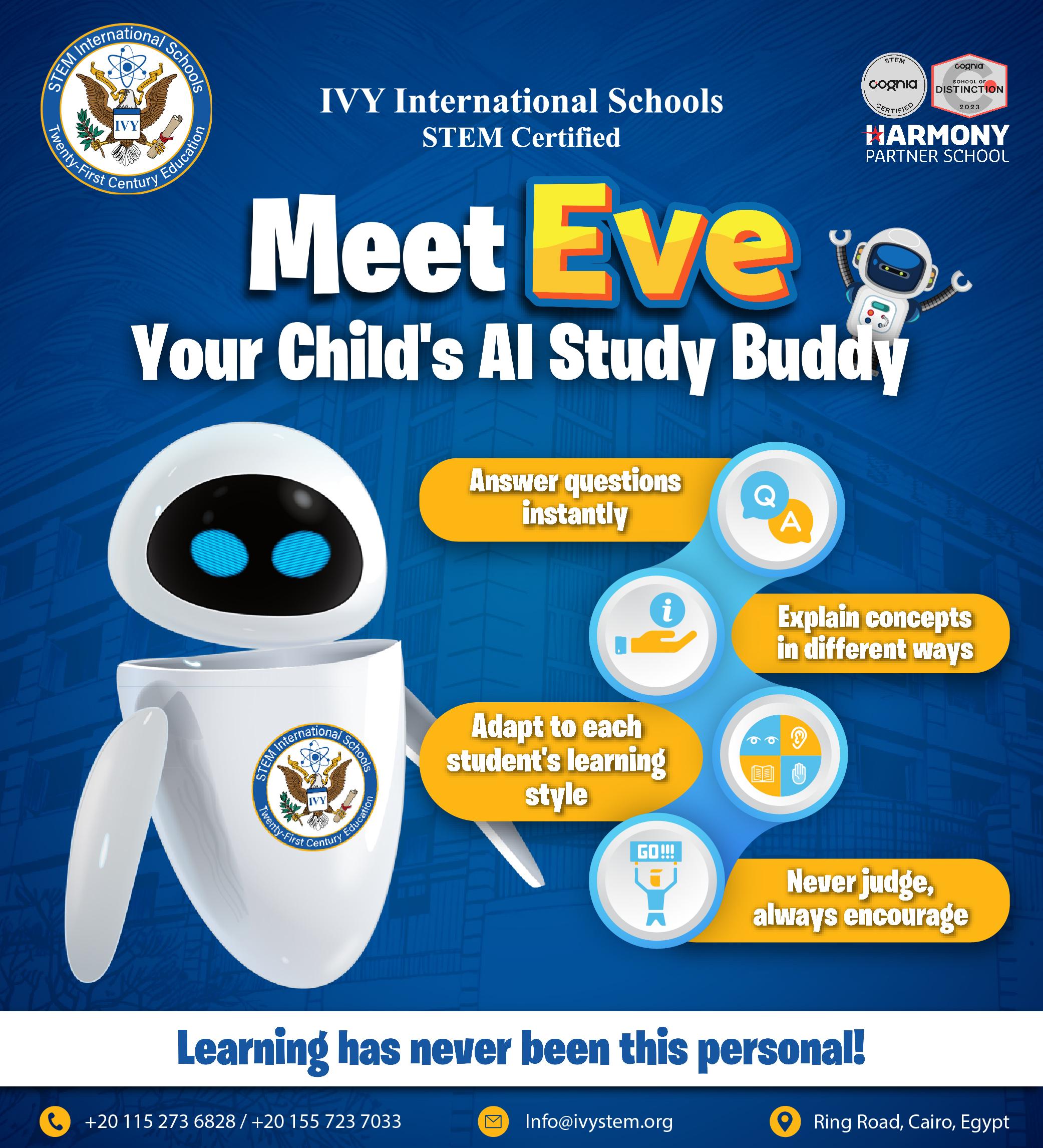 Homework just got a smart upgrade 🚀📚
Eve is our AI educator who’s available 24/7 🤖✨ to:
• Answer questions instantly 
• Explain concepts in different ways 
• Adapt to each student's learning style 
• Never judge, always encourage 
Think of Eve as the world’s most patient tutor—one that remembers exactly where your child left off and knows exactly what they need next 🧠💡
Learning has never been this personal! 🌟
#LearnWithEve #AIEducation #PersonalizedLearning #EdTech