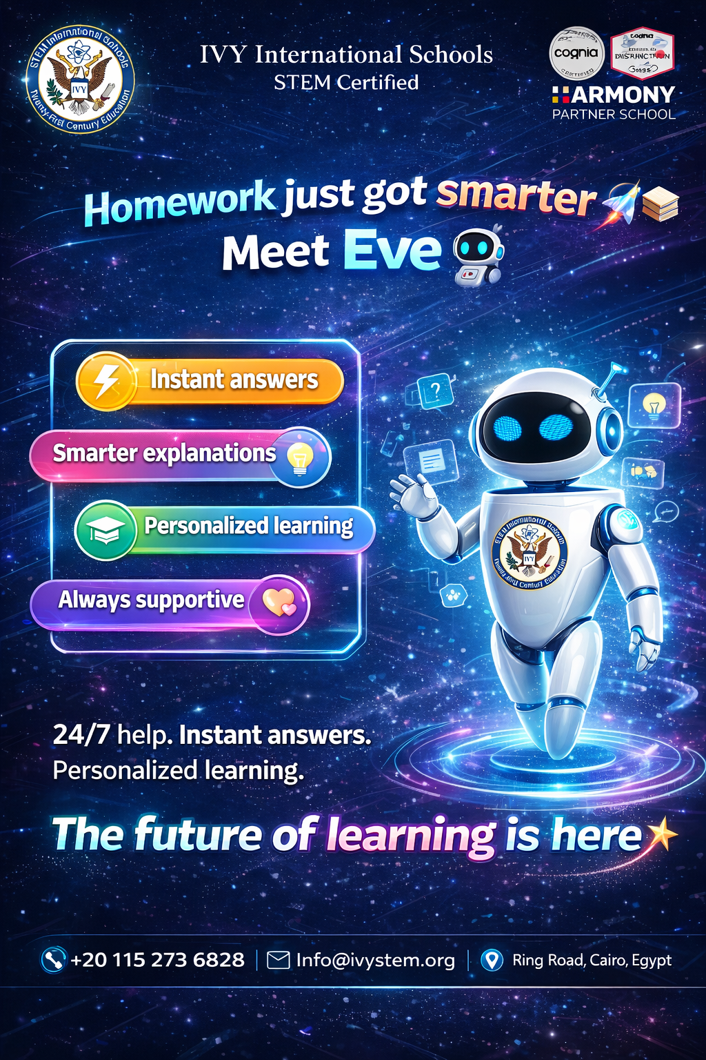 Homework just got a smart upgrade 🚀📚
Eve is our AI educator who’s available 24/7 🤖✨ to:
• Answer questions instantly 
• Explain concepts in different ways 
• Adapt to each student's learning style 
• Never judge, always encourage 
Think of Eve as the world’s most patient tutor—one that remembers exactly where your child left off and knows exactly what they need next 🧠💡
Learning has never been this personal! 🌟
#LearnWithEve #AIEducation #PersonalizedLearning #EdTech